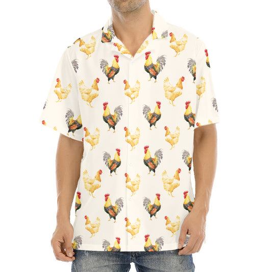 Watercolor Rooster Pattern Print Aloha Shirt