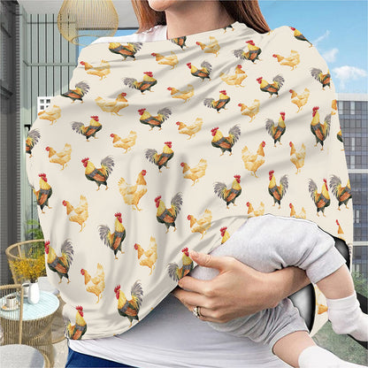 Watercolor Rooster Pattern Print Baby Seat Cover