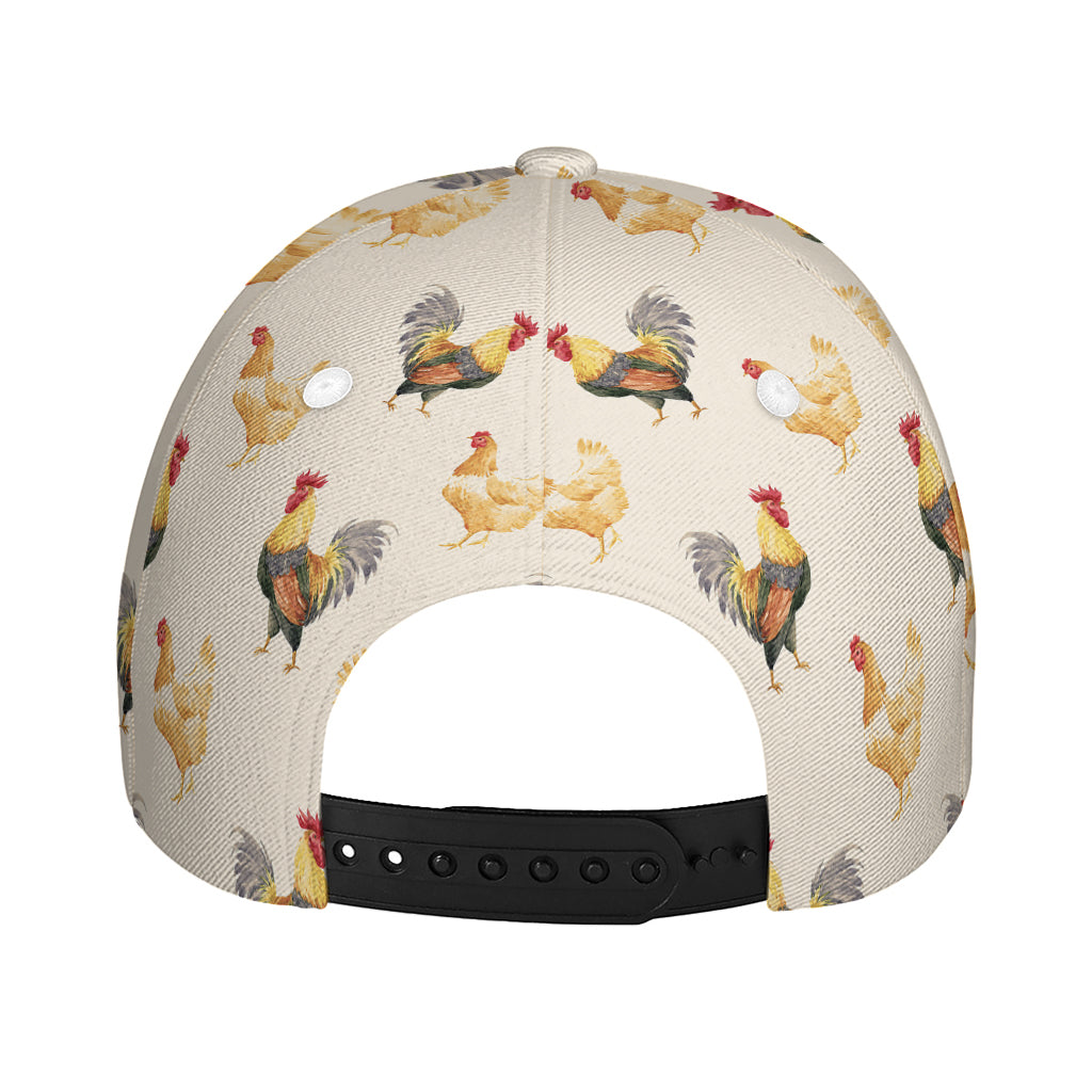 Watercolor Rooster Pattern Print Baseball Cap