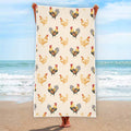 Watercolor Rooster Pattern Print Beach Towel