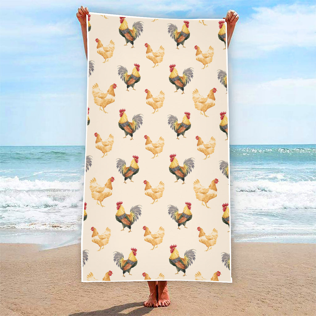 Watercolor Rooster Pattern Print Beach Towel