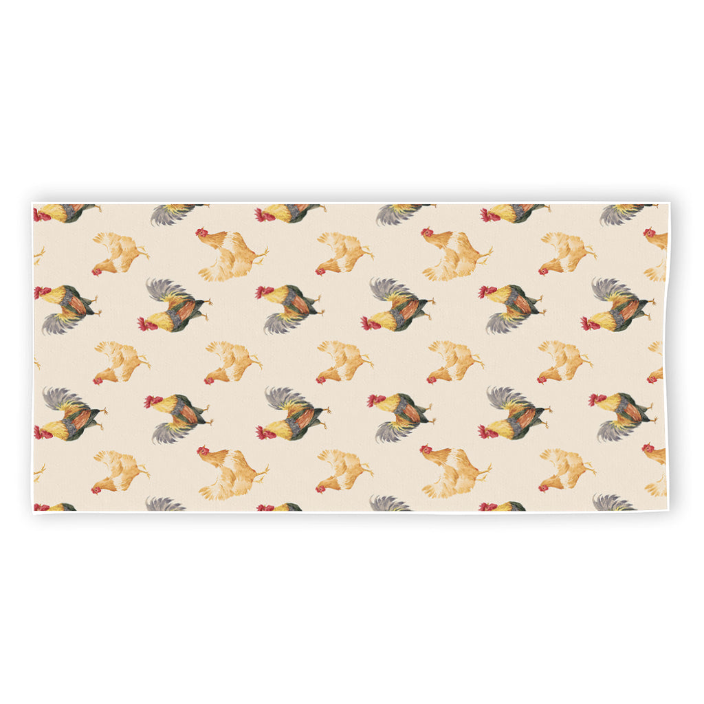 Watercolor Rooster Pattern Print Beach Towel