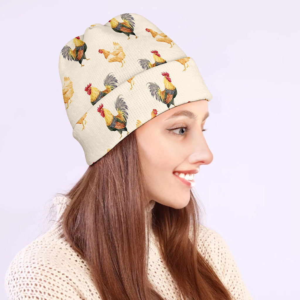 Watercolor Rooster Pattern Print Beanie