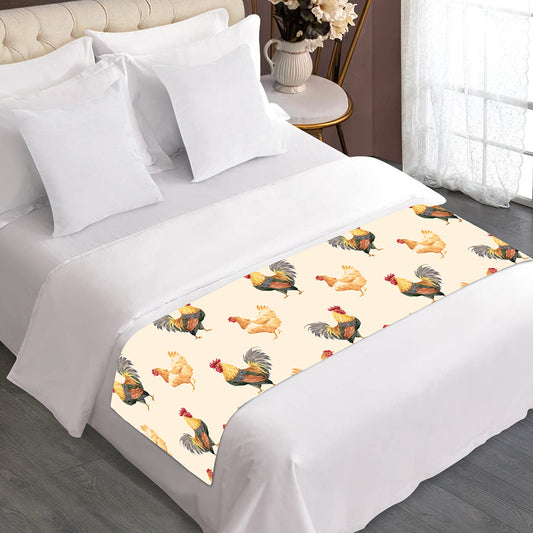 Watercolor Rooster Pattern Print Bed Runner