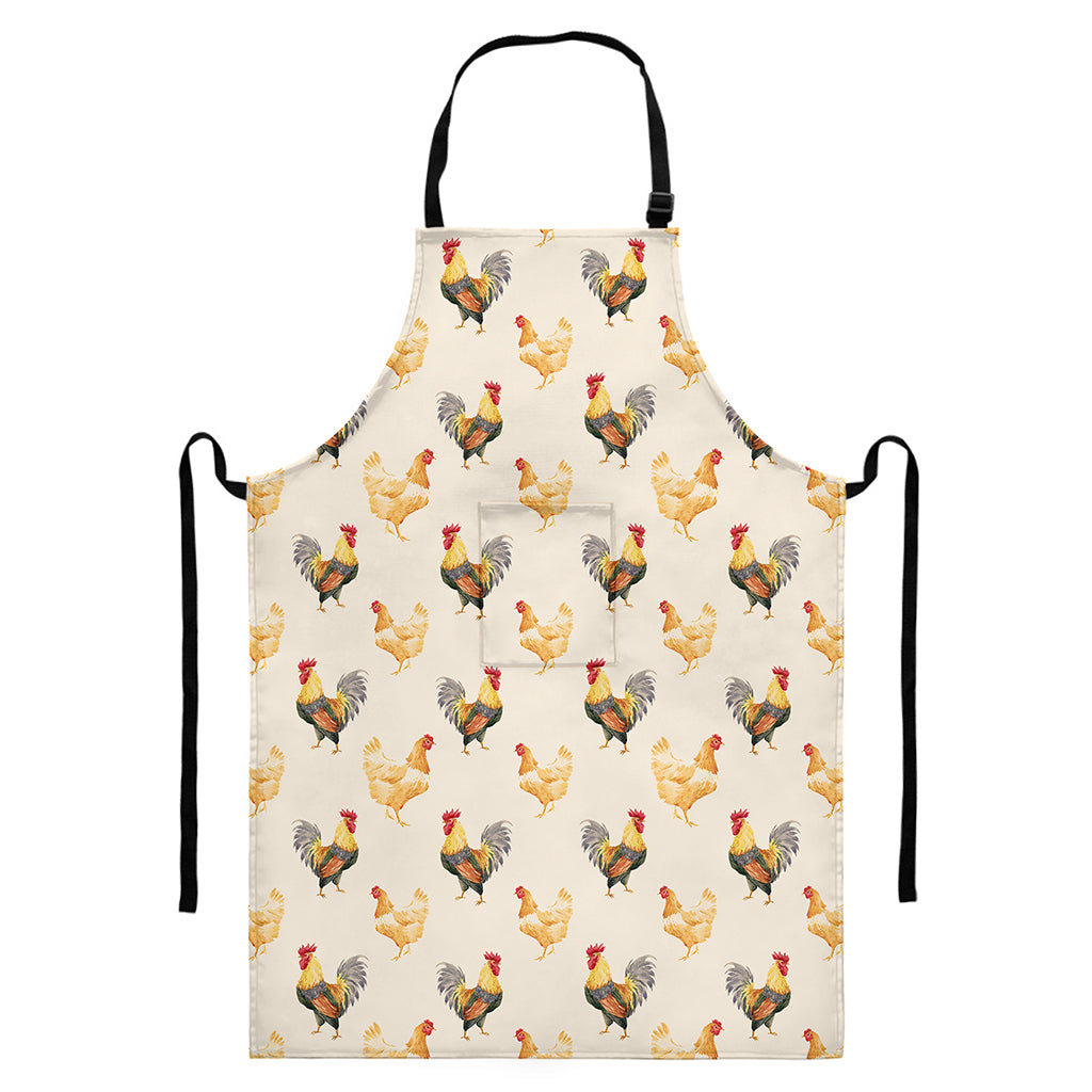 Watercolor Rooster Pattern Print Bib Apron With Pocket