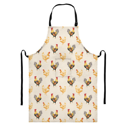 Watercolor Rooster Pattern Print Bib Apron With Pocket