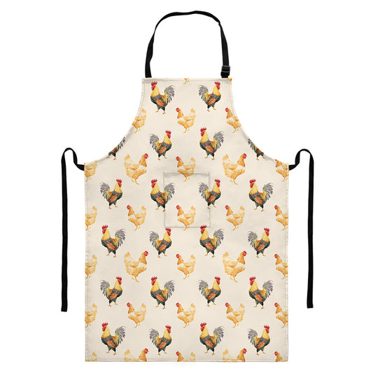 Watercolor Rooster Pattern Print Bib Apron With Pocket