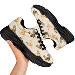 Watercolor Rooster Pattern Print Black Chunky Shoes