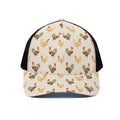 Watercolor Rooster Pattern Print Black Mesh Trucker Hat