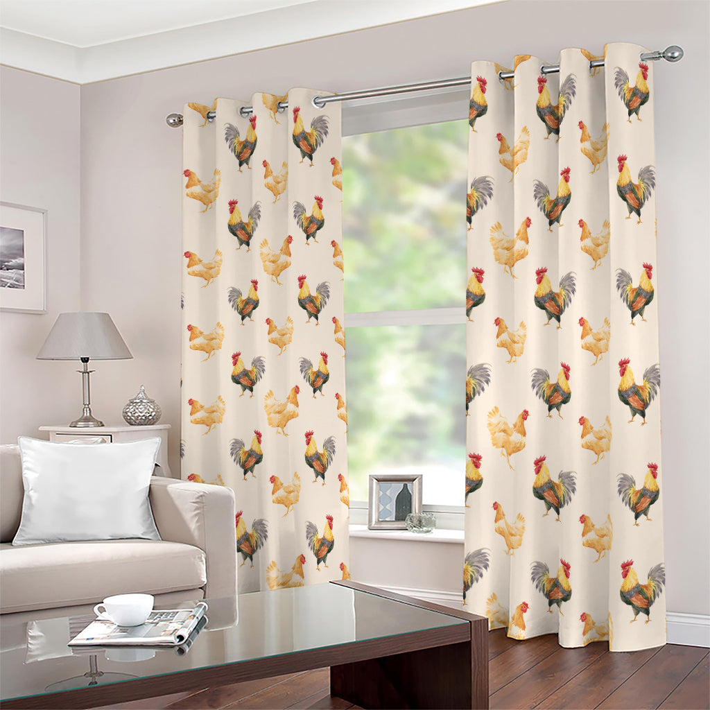 Watercolor Rooster Pattern Print Blackout Grommet Curtains