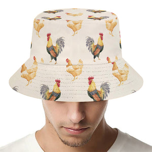 Watercolor Rooster Pattern Print Bucket Hat