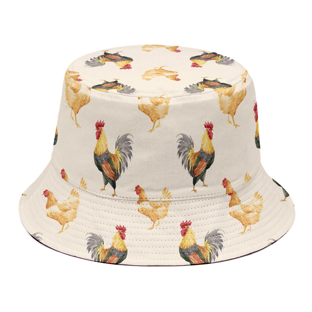 Watercolor Rooster Pattern Print Bucket Hat