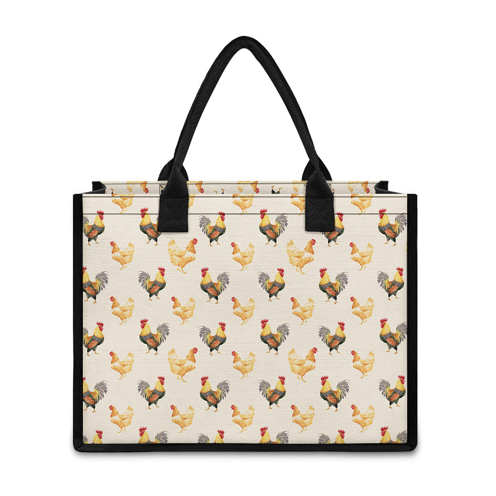 Watercolor Rooster Pattern Print Canvas Tote Bag