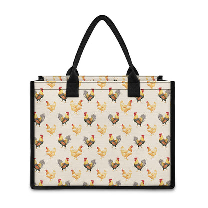 Watercolor Rooster Pattern Print Canvas Tote Bag