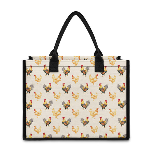 Watercolor Rooster Pattern Print Canvas Tote Bag