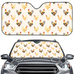 Watercolor Rooster Pattern Print Car Windshield Sun Shade