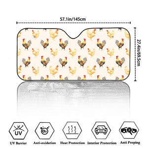 Watercolor Rooster Pattern Print Car Windshield Sun Shade