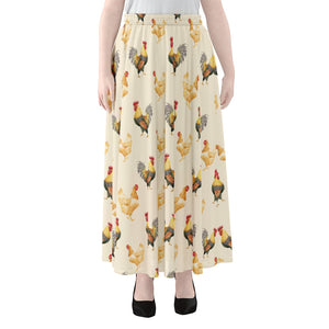 Watercolor Rooster Pattern Print Chiffon Maxi Skirt