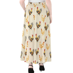 Watercolor Rooster Pattern Print Chiffon Maxi Skirt