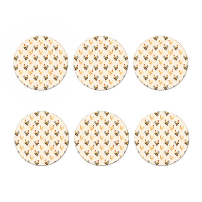 Watercolor Rooster Pattern Print Coaster Set