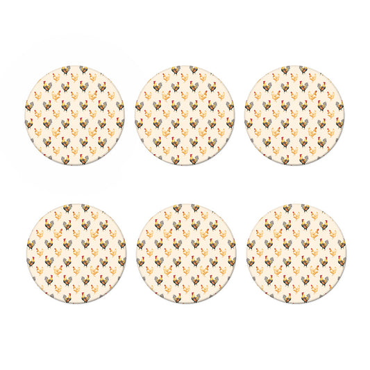 Watercolor Rooster Pattern Print Coaster Set