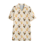 Watercolor Rooster Pattern Print Cotton Hawaiian Shirt