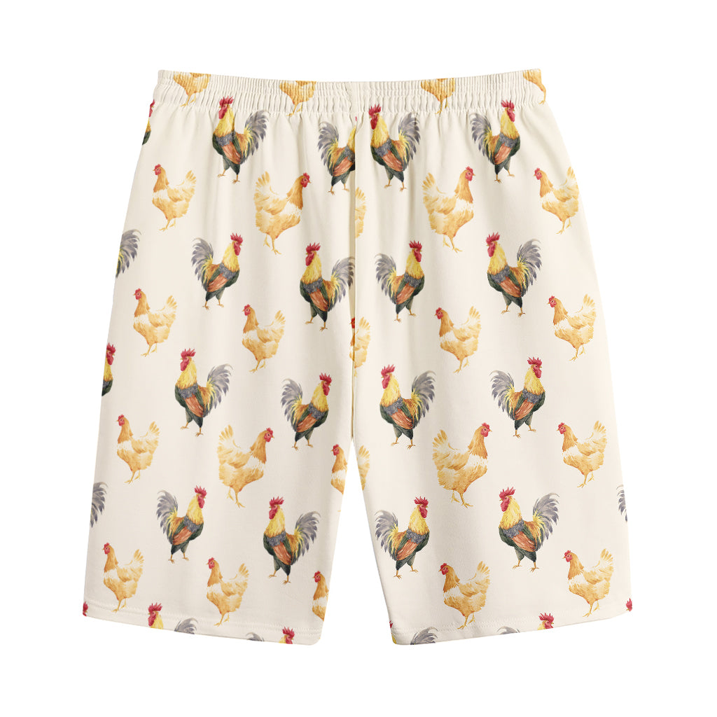 Watercolor Rooster Pattern Print Cotton Shorts
