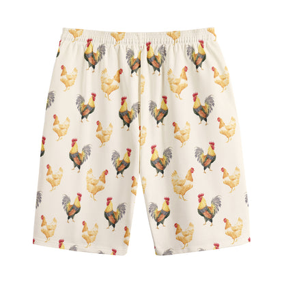 Watercolor Rooster Pattern Print Cotton Shorts