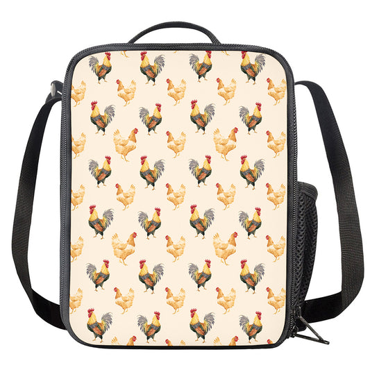 Watercolor Rooster Pattern Print Crossbody Lunch Bag