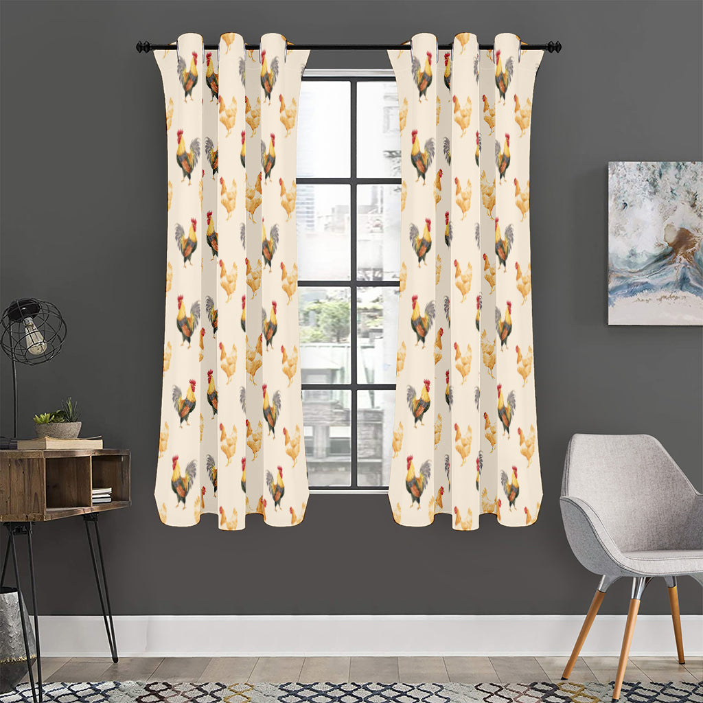 Watercolor Rooster Pattern Print Curtain