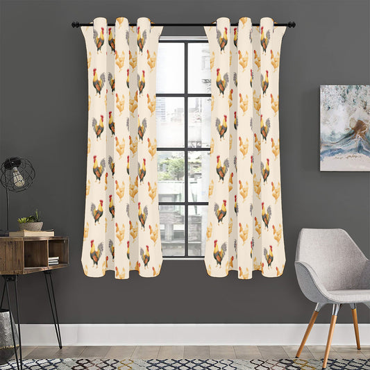 Watercolor Rooster Pattern Print Curtain
