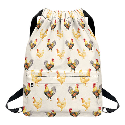 Watercolor Rooster Pattern Print Drawstring Backpack