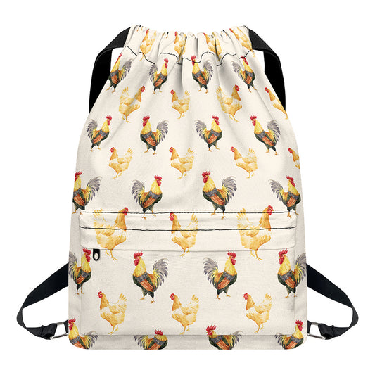 Watercolor Rooster Pattern Print Drawstring Backpack