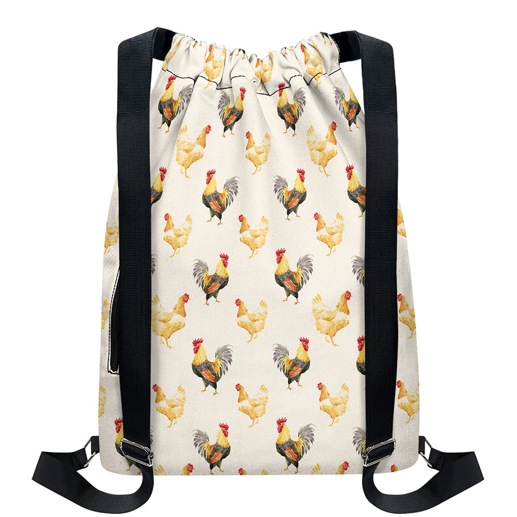 Watercolor Rooster Pattern Print Drawstring Backpack