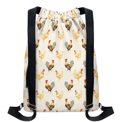 Watercolor Rooster Pattern Print Drawstring Backpack