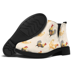 Watercolor Rooster Pattern Print Flat Ankle Boots