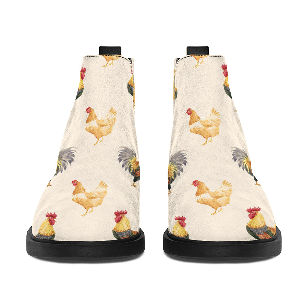 Watercolor Rooster Pattern Print Flat Ankle Boots