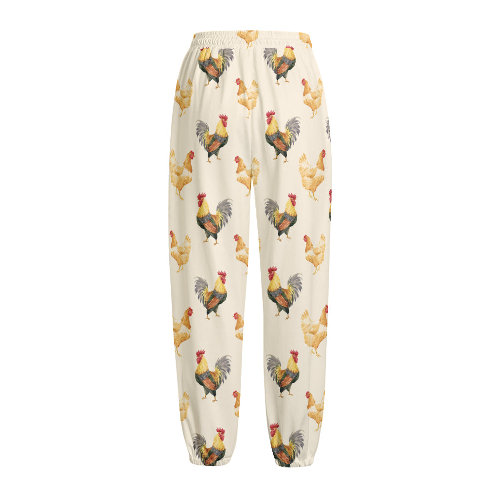 Watercolor Rooster Pattern Print Fleece Lined Knit Pants