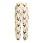 Watercolor Rooster Pattern Print Fleece Lined Knit Pants