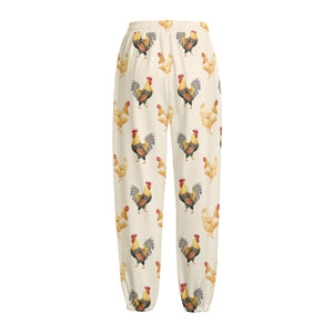 Watercolor Rooster Pattern Print Fleece Lined Knit Pants