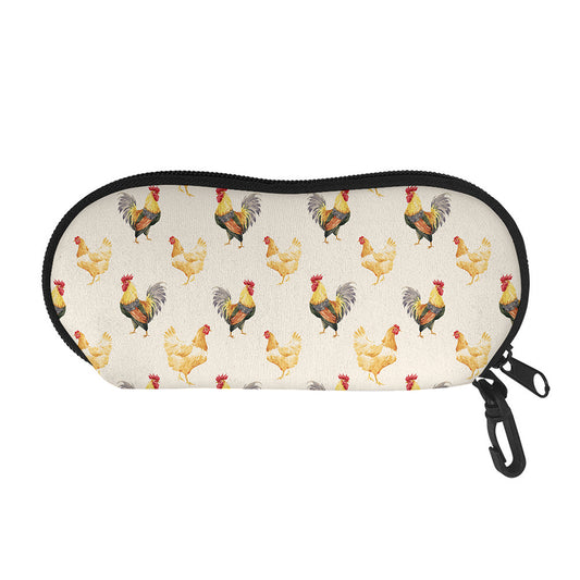 Watercolor Rooster Pattern Print Glasses Case