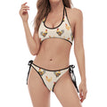 Watercolor Rooster Pattern Print Halter Scoop Tie Side Bikini