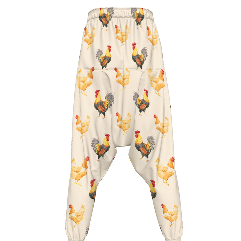 Watercolor Rooster Pattern Print Hammer Pants