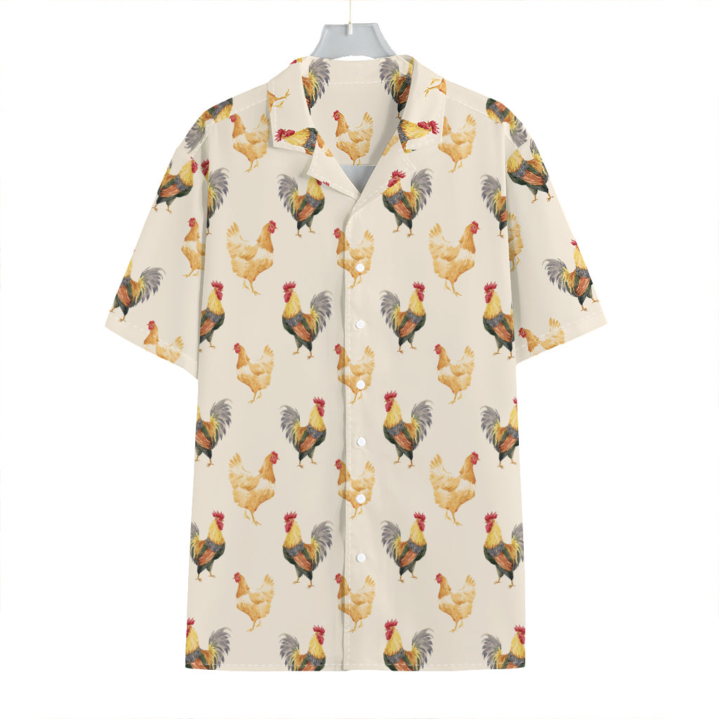 Watercolor Rooster Pattern Print Hawaiian Shirt