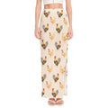 Watercolor Rooster Pattern Print High Slit Maxi Skirt