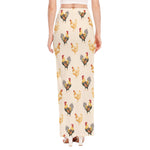 Watercolor Rooster Pattern Print High Slit Maxi Skirt