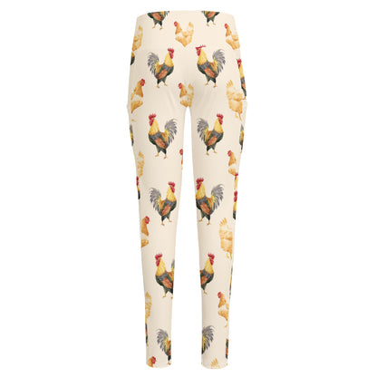 Watercolor Rooster Pattern Print High-Waisted Pocket Leggings
