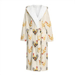 Watercolor Rooster Pattern Print Hooded Bathrobe