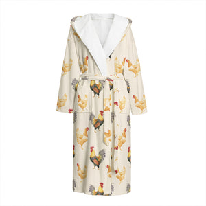 Watercolor Rooster Pattern Print Hooded Bathrobe