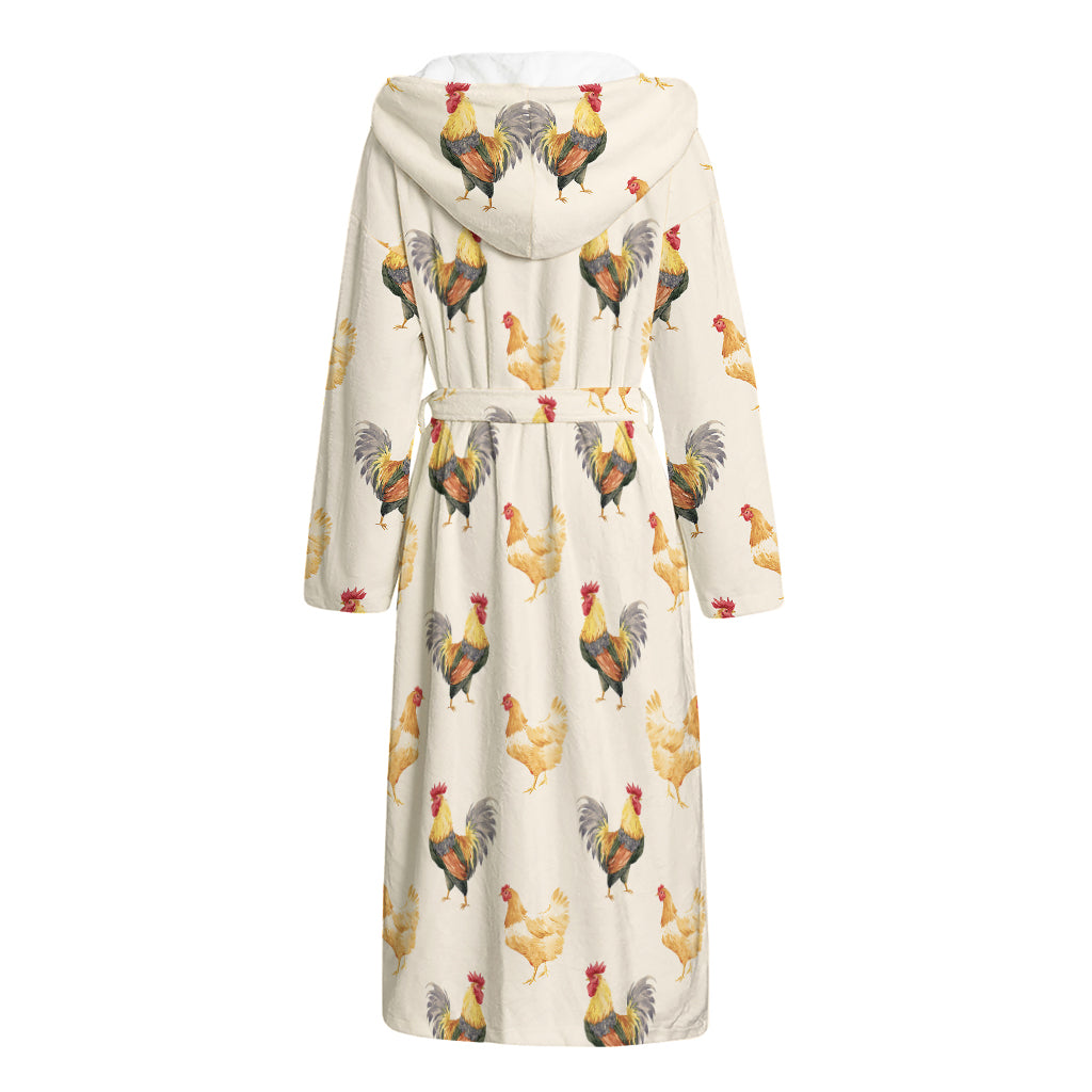 Watercolor Rooster Pattern Print Hooded Bathrobe